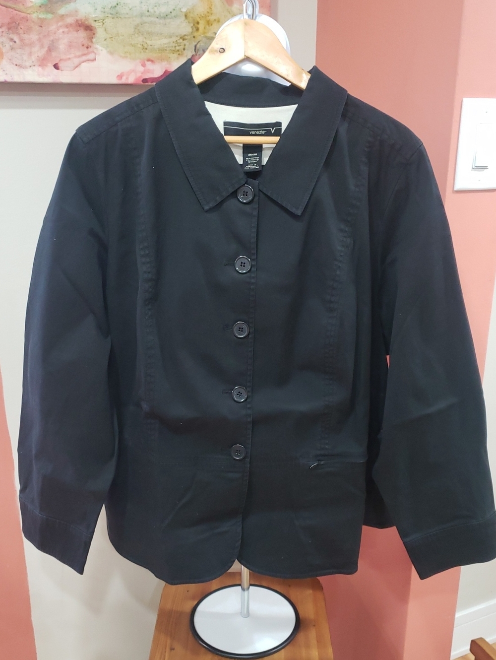 Venezia Black Button-Front Denim Blazer Jacket, 26/28